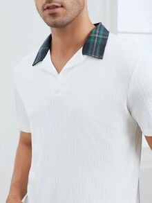 GENTILAND 男士格紋印花拼接領T恤和褲子 - 彩色 - 查看 7