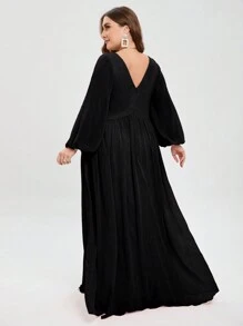 大碼燈籠袖高衩雪紡伴娘連衣裙 - 黑色 - 查看 4