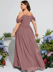 Plus Cold Shoulder Chiffon Bridesmaid Dress - Dusty Pink - View 2