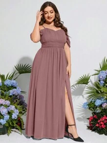 Plus Cold Shoulder Chiffon Bridesmaid Dress - Dusty Pink - View 1