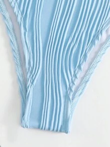 Swim Mod Summer Beach Plain Textured Push Up Bikini Set - Baby Blue - View 4