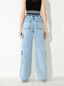 Teenager Mädchen Cargo Jeans mit Klapptaschen an der Seite