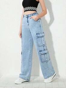 Teenager Mädchen Cargo Jeans mit Klapptaschen an der Seite