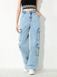Teenager Mädchen Cargo Jeans mit Klapptaschen an der Seite