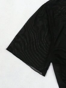 Swim Basics Summer Beach Knot Front Mesh Kimono - Black - View 3