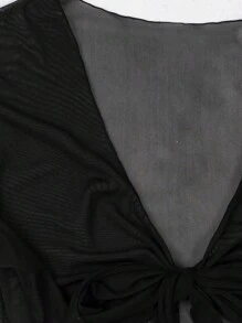 Swim Basics Summer Beach Knot Front Mesh Kimono - Black - View 6