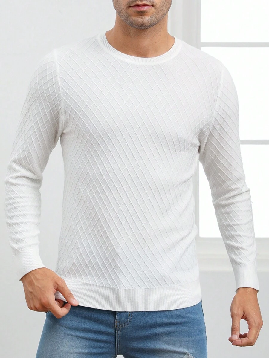 Manfinity NiteLyfe Hombres Jersey unicolor de cuello redondo - Blanco - Ver 1