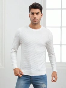 Manfinity NiteLyfe Hombres Jersey unicolor de cuello redondo - Blanco - Ver 2
