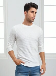 Manfinity NiteLyfe Hombres Jersey unicolor de cuello redondo - Blanco - Ver 4