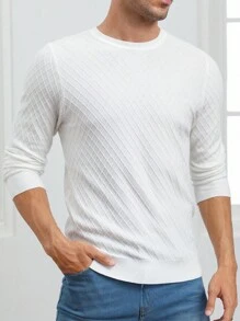 Manfinity NiteLyfe Hombres Jersey unicolor de cuello redondo - Blanco - Ver 6