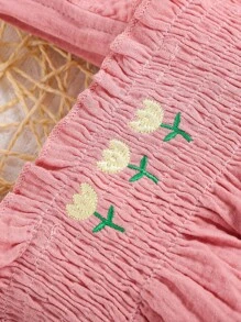 Baby Floral Embroidery Ruffle Trim Peplum Top & Ruffle Hem Shorts - Pink - View 3