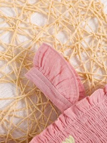 Baby Floral Embroidery Ruffle Trim Peplum Top & Ruffle Hem Shorts - Pink - View 4