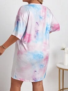 大碼紮染和蝴蝶圖案落肩袖睡裙 - 彩色 - 查看 2