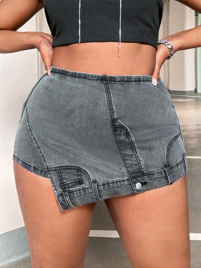 SHEIN SXY Talla grande Skort mezclilla de talle alto bajo asimétrico