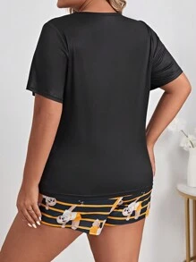 Plus Bộ PJ đồ họa Con lười & Slogan / Bộ Pajama - Nhiều màu - Xem 2