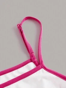 SHEIN EZwear Áo khoác và áo lót dành cho xe tăng nữ Tương phản ràng buộc màu trơn Giải trí - trắng - Xem 3