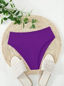 SHEIN Swim 2026年春夏新款纯紫色腰部双层面料度假比基尼泳装 - 紫羅蘭色 - 查看 2