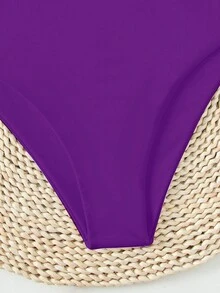 SHEIN Swim 2026年春夏新款纯紫色腰部双层面料度假比基尼泳装 - 紫羅蘭色 - 查看 5