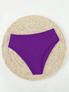 SHEIN Swim 2026年春夏新款纯紫色腰部双层面料度假比基尼泳装 - 紫羅蘭色 - 查看 6