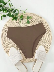 SHEIN Swim 2026 Spring/Summer New Solid Color Bikini Bottom - Mocha Brown - View 2
