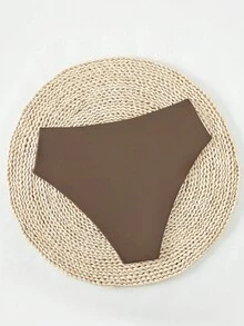 SHEIN Swim 2026 Spring/Summer New Solid Color Bikini Bottom - Mocha Brown - View 4