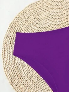 SHEIN Swim 2026年春夏新款纯紫色腰部双层面料度假比基尼泳装 - 紫羅蘭色 - 查看 3