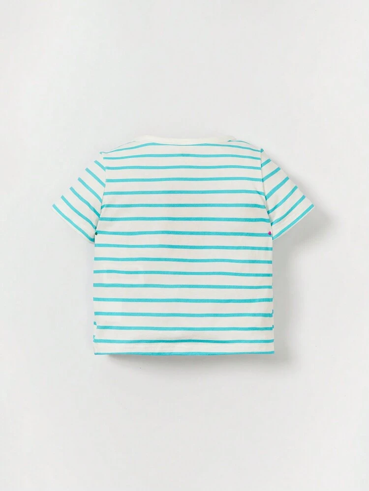 Baby Boy Striped Print Letter Patched Detail Tee & Shorts