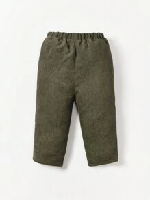 Cozy Pixies Baby Boy Casual Versatile Side Pocket Decorated Button Slim Fit Pants - Army Green - View 2