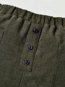 Cozy Pixies Baby Boy Casual Versatile Side Pocket Decorated Button Slim Fit Pants - Army Green - View 5
