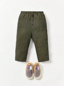 Cozy Pixies Baby Boy Casual Versatile Side Pocket Decorated Button Slim Fit Pants - Army Green - View 4