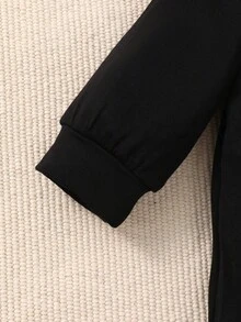 兩件套男寶寶休閒可愛開襟長袖連體衣和帽子秋冬 - 黑色 - 查看 5