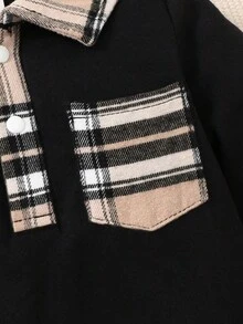 兩件套男寶寶休閒可愛開襟長袖連體衣和帽子秋冬 - 黑色 - 查看 7