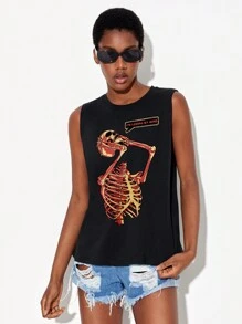 Fanfreak 骷髏和標語圖案背心上衣 - 黑色 - 查看 1
