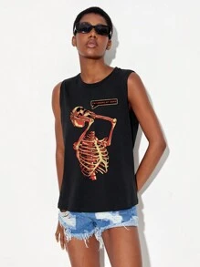 Fanfreak 骷髏和標語圖案背心上衣 - 黑色 - 查看 4