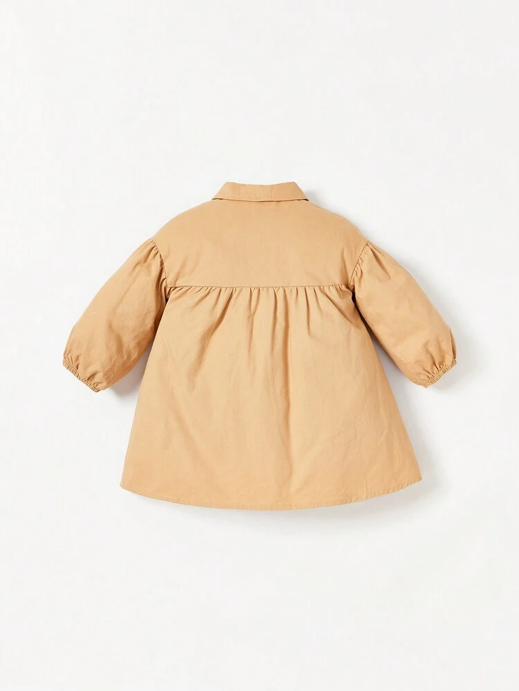 Baby Solid Button Front Pocket Patched Shirt Dress