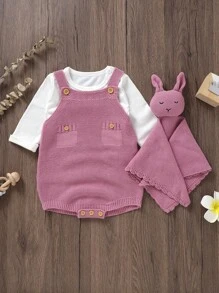 Bebé niña Body unicolor de tira tejido & con diseño 3D sin camiseta - Rosa vieja - Ver 1