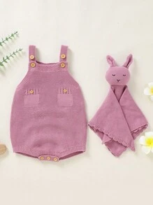 Bebé niña Body unicolor de tira tejido & con diseño 3D sin camiseta - Rosa vieja - Ver 3