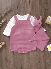 Bebé niña Body unicolor de tira tejido & con diseño 3D sin camiseta - Rosa vieja - Ver 4