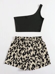 SHEIN VCAY Summer One Shoulder Top & Graphic Print Belted Two Pieces Set - Multicolor - View 2