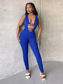 SHEIN SXY Đơn vị Nữ Hội Chữ thập Cắt ra màu trơn - Màu xanh lam - Xem 3