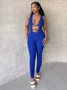 SHEIN SXY Đơn vị Nữ Hội Chữ thập Cắt ra màu trơn - Màu xanh lam - Xem 5