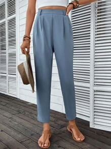 SHEIN Frenchy Quần nữ màu trơn Thanh lịch - Màu xanh bụi bặm - Xem 1
