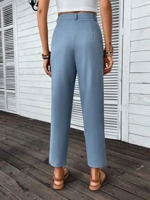 SHEIN Frenchy Quần nữ màu trơn Thanh lịch - Màu xanh bụi bặm - Xem 2