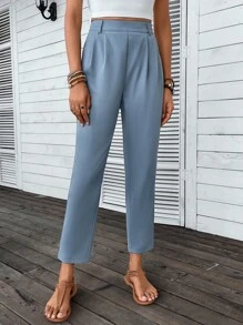 SHEIN Frenchy Quần nữ màu trơn Thanh lịch - Màu xanh bụi bặm - Xem 3