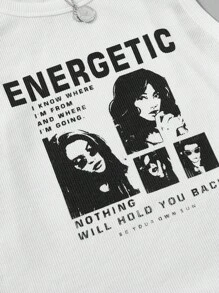SHEIN EZwear Figure & Slogan Graphic Crop Tank Top ENERGETIC I KNOW WHERE I'M FROM AND WHERE I'M GOING NOTHING WILL HOLD YOU BACK BE YOUR OWN SUN