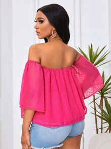 SHEIN VCAY Áo sơ mi nữ màu trơn Giải trí - Màu Hồng Tươi - Xem 2