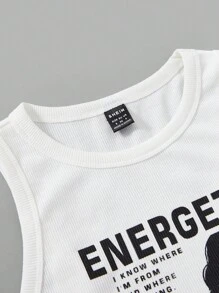 SHEIN EZwear Figure & Slogan Graphic Crop Tank Top ENERGETIC I KNOW WHERE I'M FROM AND WHERE I'M GOING NOTHING WILL HOLD YOU BACK BE YOUR OWN SUN