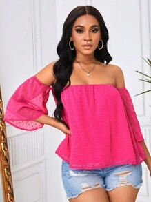 SHEIN VCAY Áo sơ mi nữ màu trơn Giải trí - Màu Hồng Tươi - Xem 3