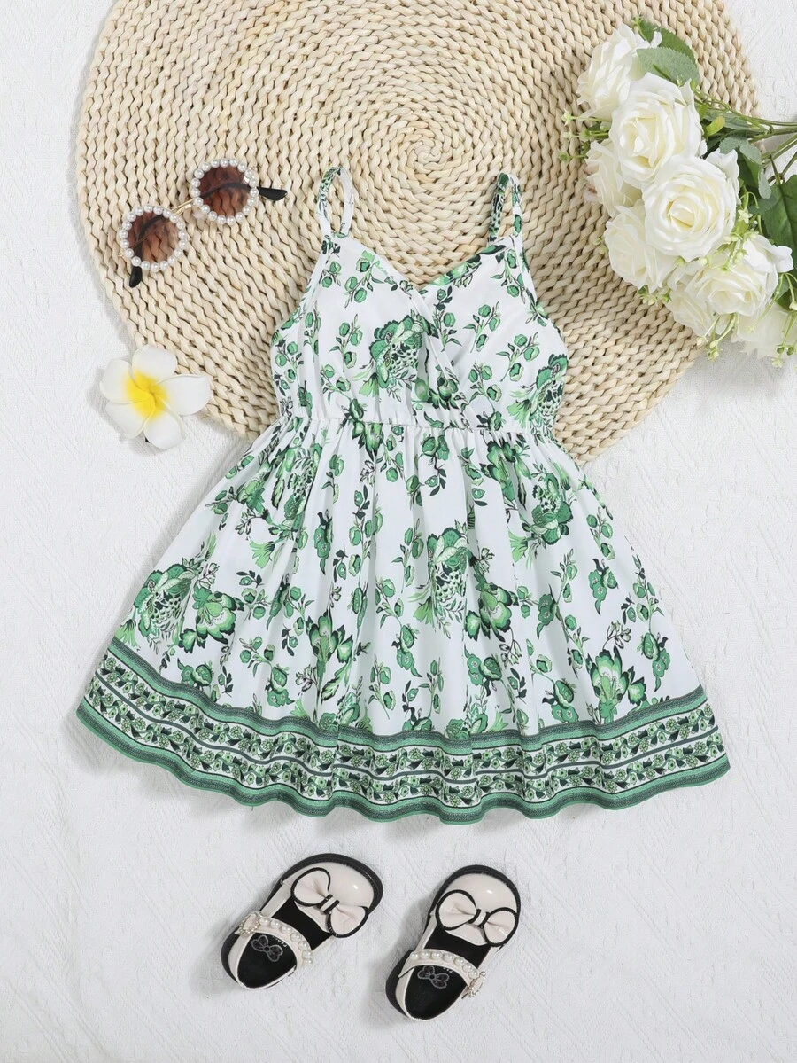 SHEIN Đầm em bé Trọn gói Hoa Tất cả trên in - Màu xanh Bạc hà - Xem 1