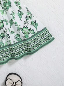 SHEIN Đầm em bé Trọn gói Hoa Tất cả trên in - Màu xanh Bạc hà - Xem 3